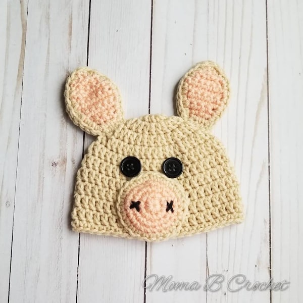 Crochet Piggy Baby Beanie, Piggy Hat, Piggy Baby Set, Crochet Piggy Hat, Photo Prop Baby Set, Piggy Costume