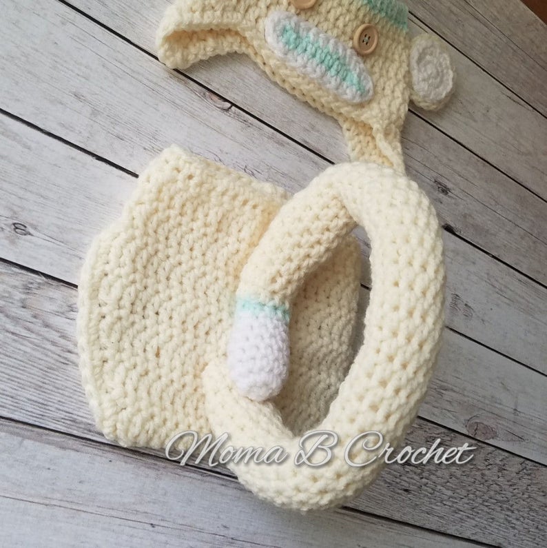 Crochet Sock Monkey Baby Set Newborn Baby Set Sock Monkey Baby Set Photo Prop Baby Set Sock Monkey Hat