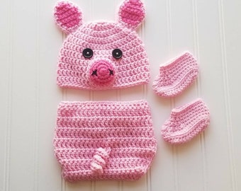 Crochet Piggy Baby Set, Piggy Hat, Piggy Baby Set, Crochet Piggy Hat, Photo Prop Baby Set, Piggy Costume