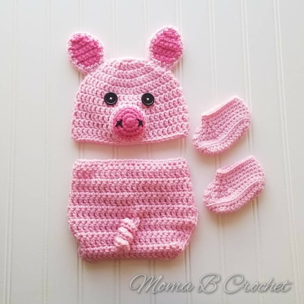 Crochet Piggy Baby Set, Piggy Hat, Piggy Baby Set, Crochet Piggy Hat, Photo Prop Baby Set, Piggy Costume