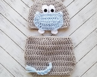 Crochet Hippo Baby Set, Baby Photo Prop Set, Crochet Photo Prop Set, Hippo Baby Set, Photo Prop Baby Set, Hippo Costume, Hippo Hat