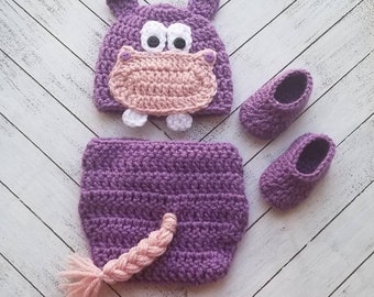 Crochet Hippo Baby Set, Baby Photo Prop Set, Crochet Photo Prop Set, Hippo Baby Set, Photo Prop Baby Set, Hippo Costume, Hippo Hat