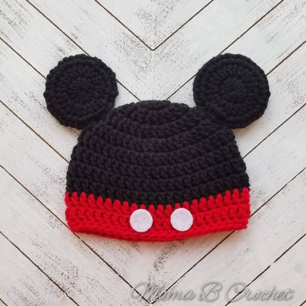 Crochet Mickey Mouse Hat, Mickey Mouse Hat, Baby Mickey Mouse Hat, Crochet Mickey Hat