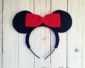 Crochet Minnie Mouse Ears, Minnie Ears,Crochet Minnie Mouse Headband, Minnie Mouse Ears, Disney Minnie Mouse Ears