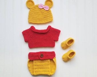 Crochet Bear Baby Set, Winnie the Pooh, Winnie the Pooh Hat, Winnie the Pooh Baby Shower, Winnie the Pooh Baby Set, Winnie the Pooh Nursery