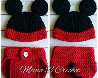 Crochet Mickey Mouse Baby Set, Mickey Mouse Hat, Mickey Mouse Baby Set, Crochet Mickey Mouse Hat, Photo Prop Baby Set, Mickey Mouse Costume