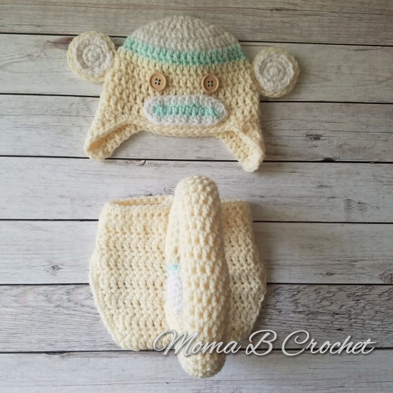 Crochet Sock Monkey Baby Set Newborn Baby Set Sock Monkey Baby Set Photo Prop Baby Set Sock Monkey Hat