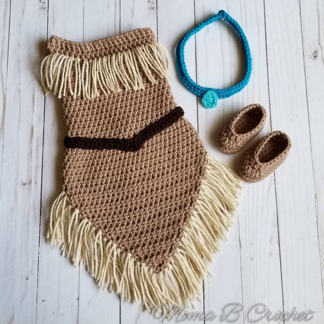 Crochet Princess Dress, Pocahontas Dress, Photo Prop Baby Set, Pocahontas Costume, Pocahontas