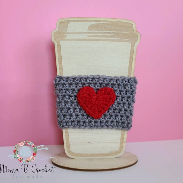 Crochet Heart Cup Cozy, Heart Cup Cozy, Heart Cup Sleeve, Cup Sleeve