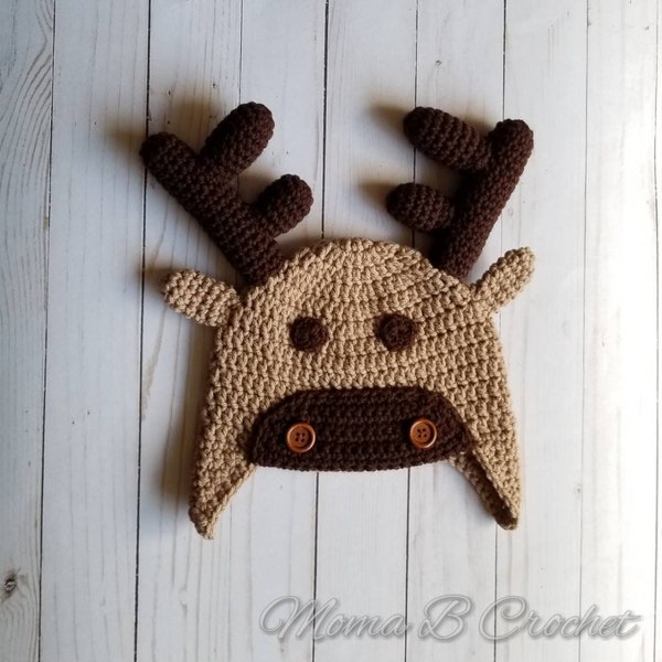 Crochet Moose Hat, Moose Hat, Moose Beanie, Baby Moose Hat, Teen Moose Hat, Adult Moose Hat
