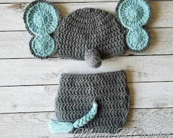 Crochet Elephant Baby Set, Elephant Hat, Elephant Baby Set,  Elephant Photo Prop Set, Photo Prop Set, Elephant Costume, Elephant Nursery