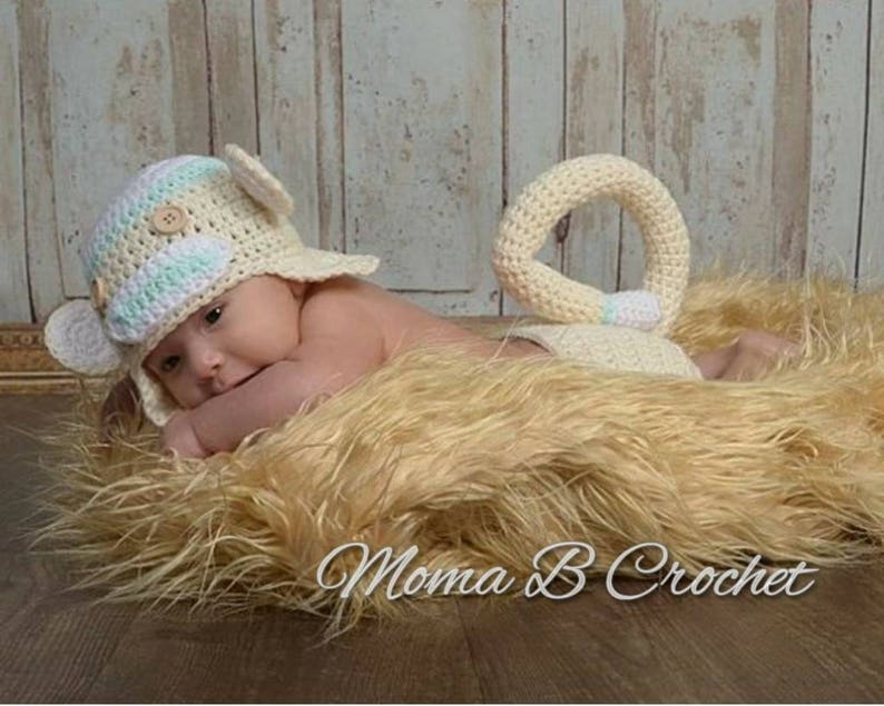 Crochet Sock Monkey Baby Set Newborn Baby Set Sock Monkey Baby Set Photo Prop Baby Set Sock Monkey Hat
