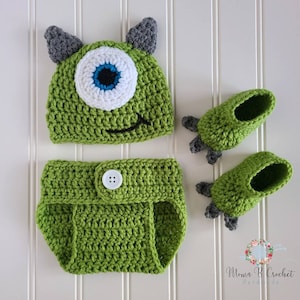 Crochet Monster Baby Set, Baby Photo Prop Set, Crochet Photo Prop Set, Monster Baby Set, Photo Prop Baby Set, Monster Costume, Monsters Inc image 1