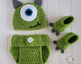 Crochet Monster Baby Set, Baby Photo Prop Set, Crochet Photo Prop Set, Monster Baby Set, Photo Prop Baby Set, Monster Costume, Monsters Inc