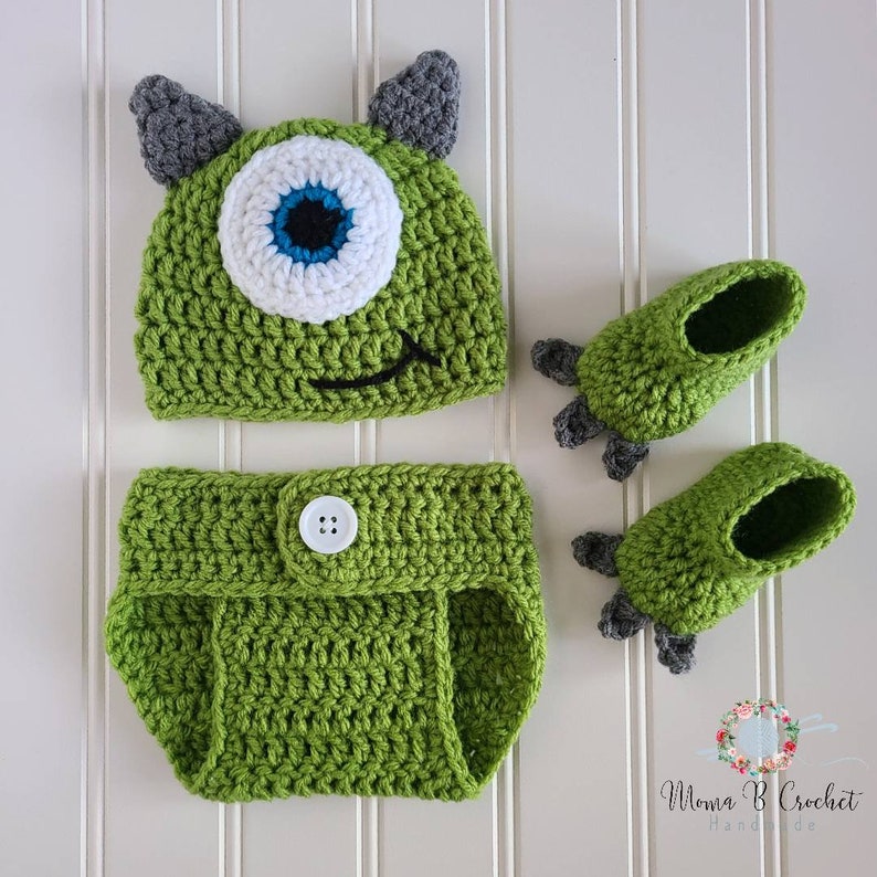 Crochet Monster Baby Set, Baby Photo Prop Set, Crochet Photo Prop Set, Monster Baby Set, Photo Prop Baby Set, Monster Costume, Monsters Inc image 1