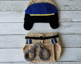 Crochet CHP Baby Set, CHP Baby Set, CHP Hat, Chp Costume, California Highway Patrol