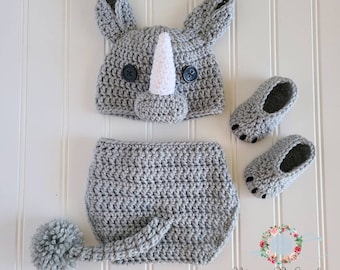 Crochet Rhino Baby Set, Rhino Baby Set, Crochet Rhino Hat, Rhino Costume, Rhino Photo Prop, Photo Prop Baby Set, Rhino Nursery, Baby Rhino