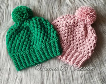 Crochet Puff Pom Pom Hat, Puff Pom Pom Hat, Crochet Winter Hat, Puff Pom Pom Beanie, Pom Pom Beanie, Toddler Pom Pom Hat, Child Pom Pom Hat