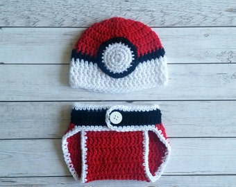 Crochet Pokeball Baby Set, Pokeball Baby Set, Pokemon Baby Set, Pokemon Hat, Pokeball Hat, Pokeball Costume