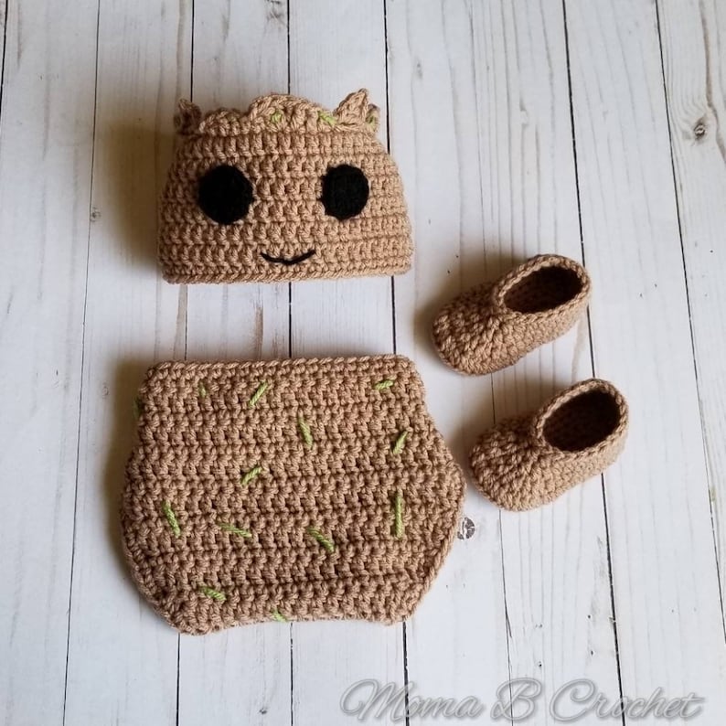 Crochet Groot Baby Set, Groot Baby Set, Groot Hat, Groot Photo Prop Set, Baby Photo Prop Set, Groot Costume, I am Groot, Baby Groot image 2