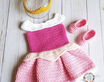 Crochet Princess Dress, Sleeping Beauty Dress, Princess Dress, Aurora Dress, Photo Prop Baby Set, Disney Princess Dress, Sleeping Beauty