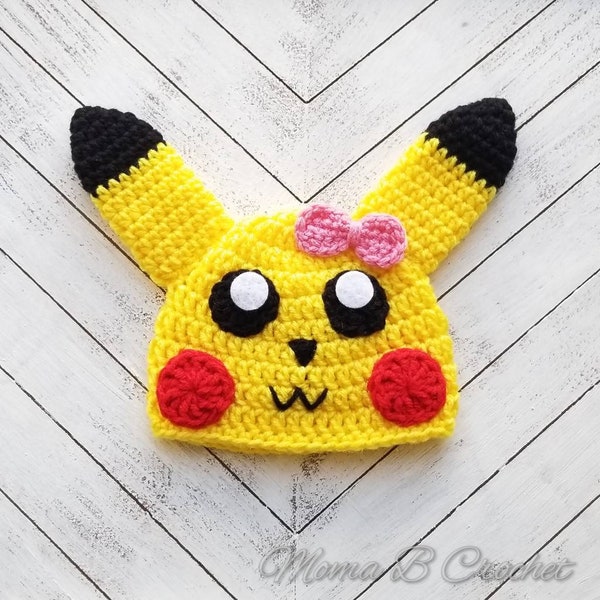 Crochet Pikachu Hat, Pikachu Hat, Pikachu Beanie, Baby Pikachu Hat, Child Pikachu Hat, Adult Pikachu Hat