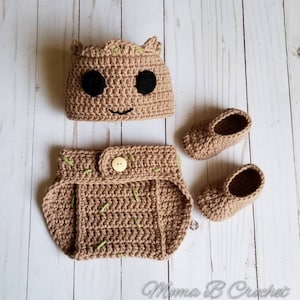 Crochet Groot Baby Set, Groot Baby Set, Groot Hat, Groot Photo Prop Set, Baby Photo Prop Set, Groot Costume, I am Groot, Baby Groot image 1