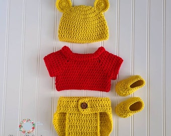 Crochet Bear Baby Set, Winnie the Pooh, Winnie the Pooh Hat, Winnie the Pooh Baby Shower, Winnie the Pooh Baby Set, Winnie the Pooh Nursery