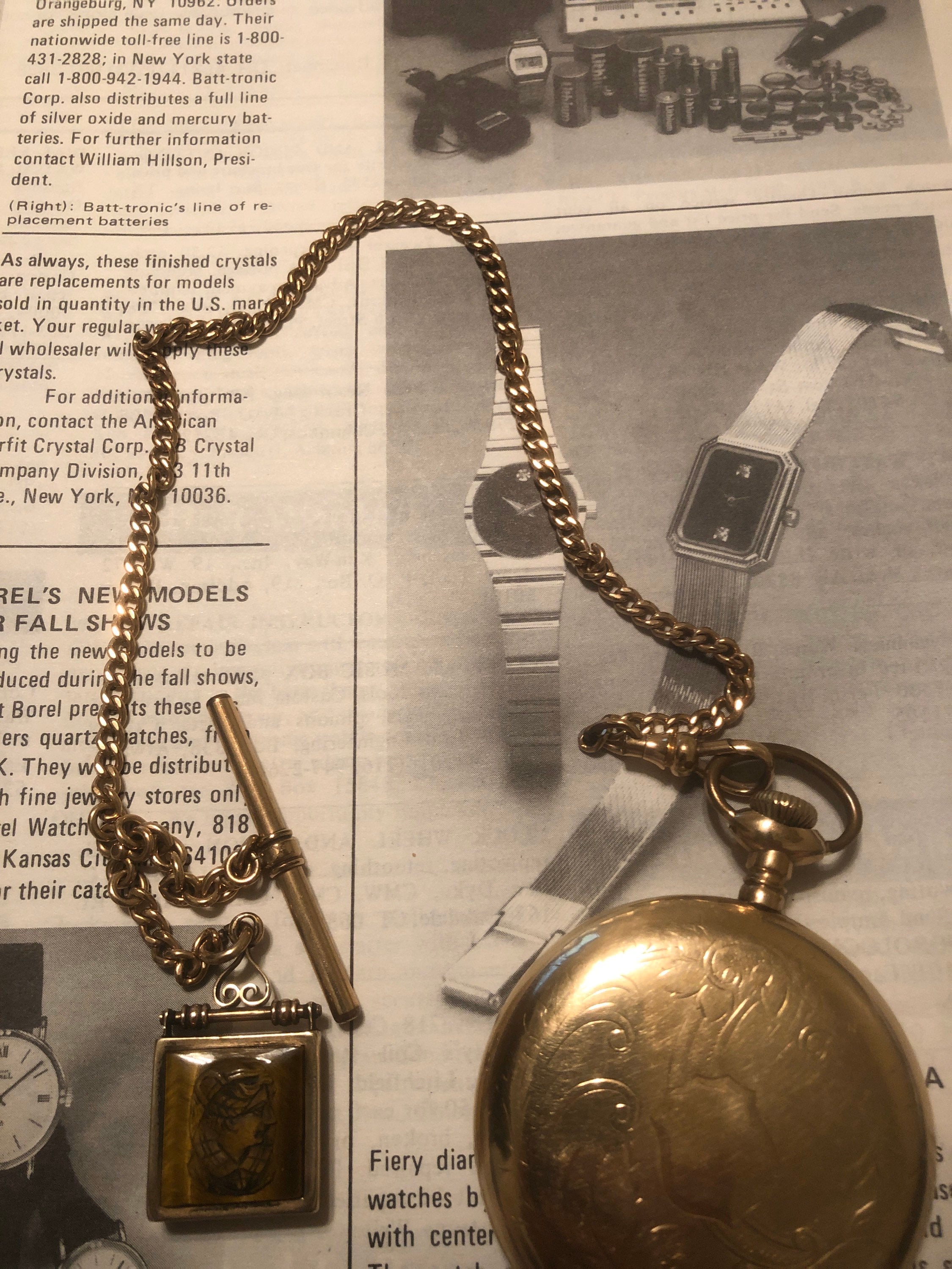 10k Gold Filled Vintage Pocket Watch Chain with Hand Carved Etsy