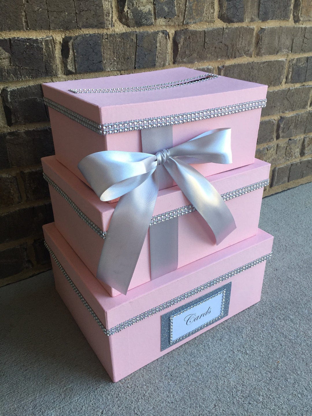 Blush Pink & Silver Card Box Centerpiece, 3 Tier Wedding, Shower, or ...