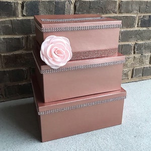 Rose Gold & Blush Pink Card Box Centerpiece, 3 Tier Wedding, Shower, or Birthday Card Holder