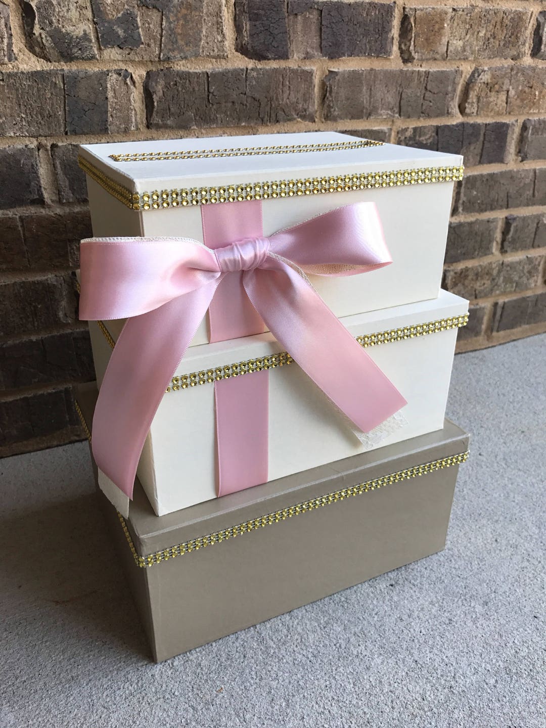 Blush Pink Champagne and Ivory Card Box Centerpiece, 3 Tier Wedding ...