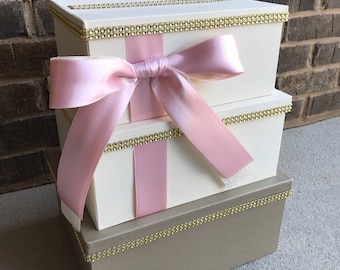 Rose Gold & Blush Pink Card Box Centerpiece, 3 Tier Wedding, Shower, or ...
