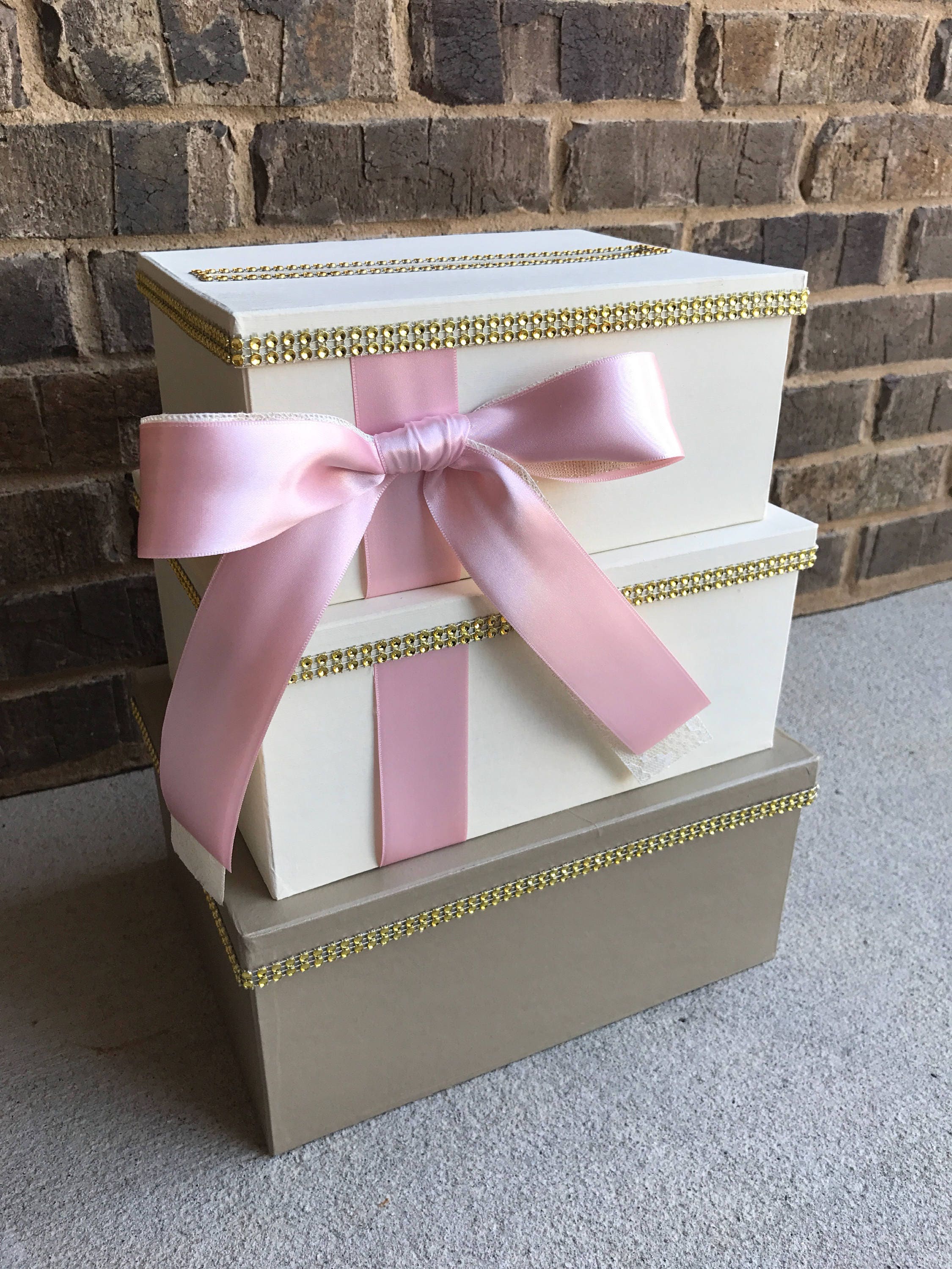 Blush Pink Champagne and Ivory Card Box Centerpiece, 3 Tier Wedding ...