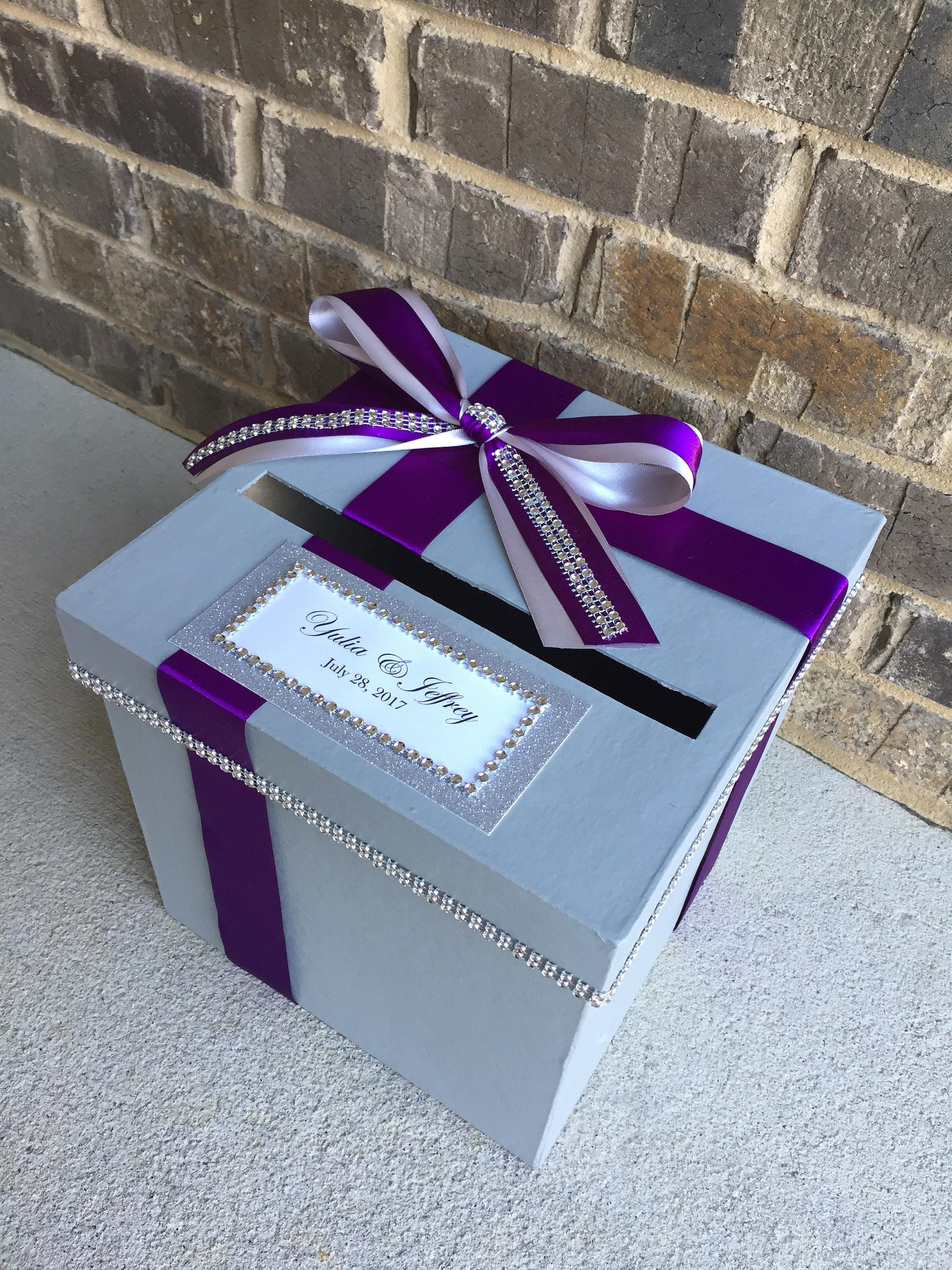 Purple and Silver Gray Card Box, Wedding Card Holder - Etsy