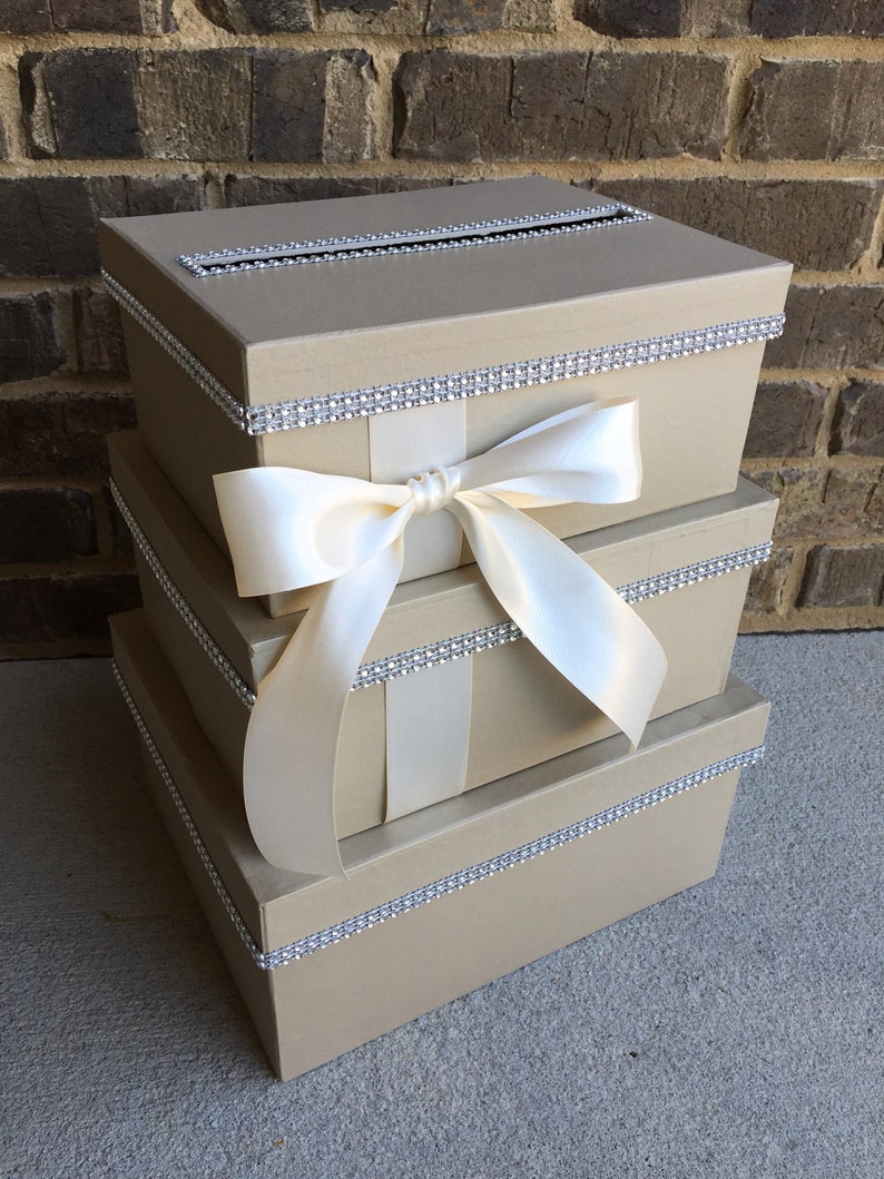 Champagne and Ivory Card Box Centerpiece, 3 Tier Wedding, Shower, or ...
