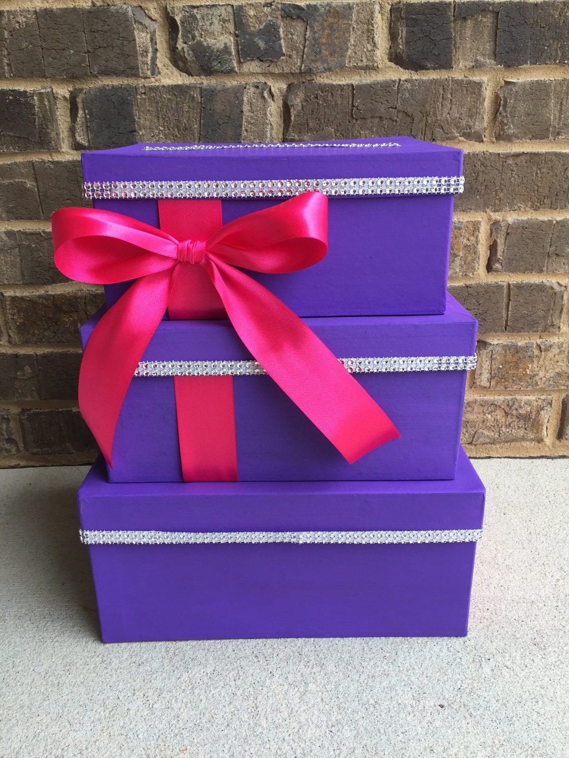 Purple Fuchsia and Silver Card Box Centerpiece, Purple 3 Tier Wedding ...