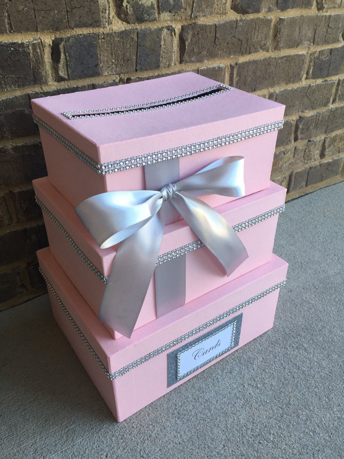 Blush Pink & Silver Card Box Centerpiece, 3 Tier Wedding, Shower, or ...