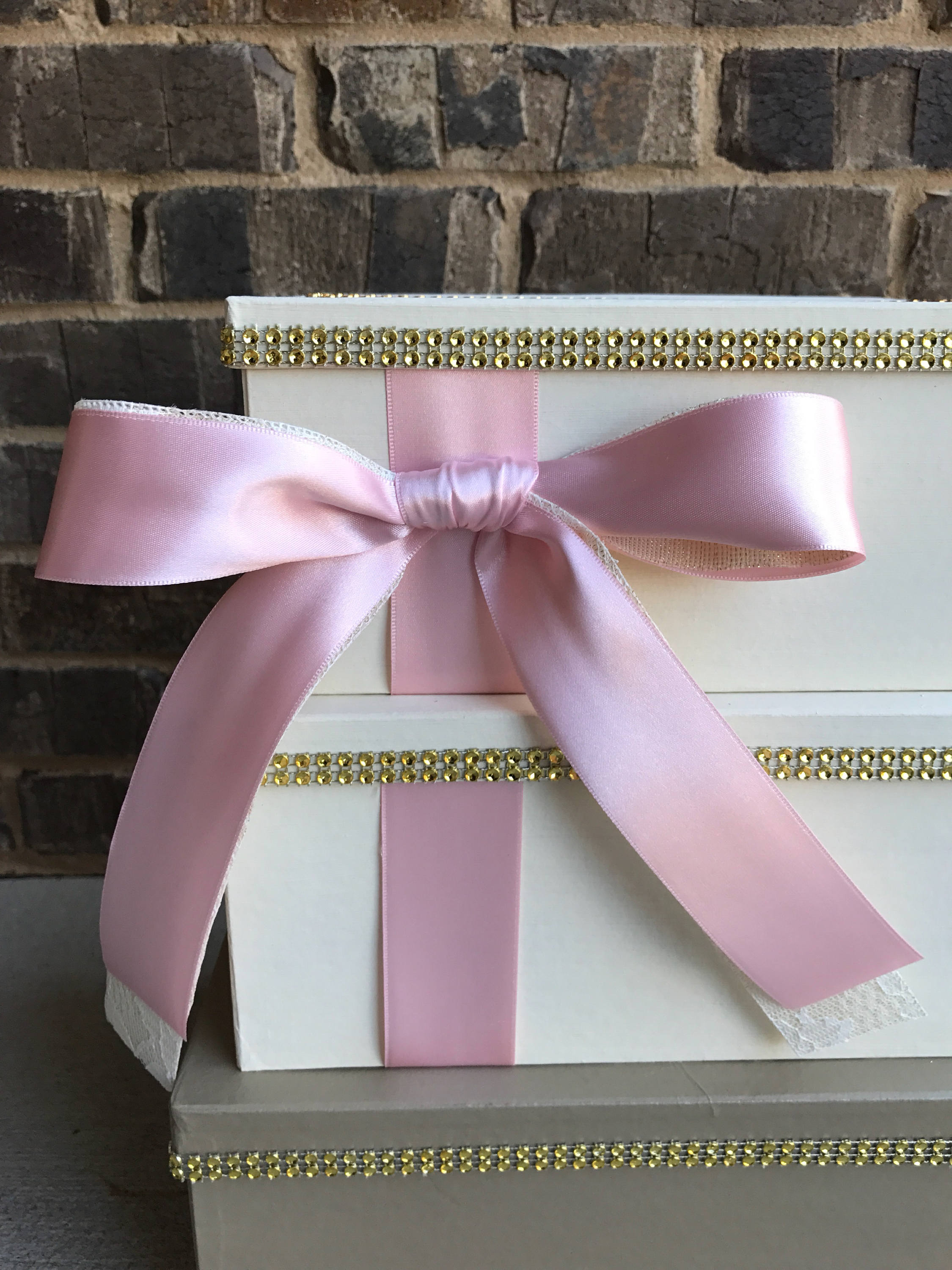 Blush Pink Champagne and Ivory Card Box Centerpiece, 3 Tier Wedding ...