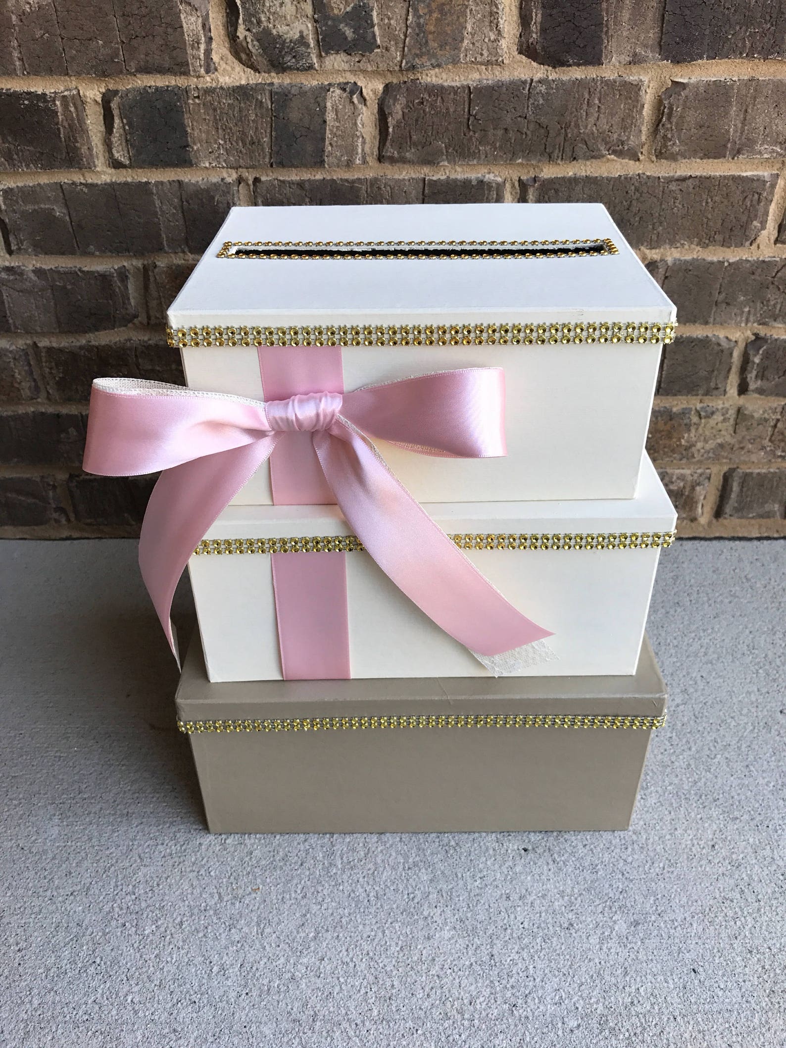 Blush Pink Champagne and Ivory Card Box Centerpiece, 3 Tier Wedding ...