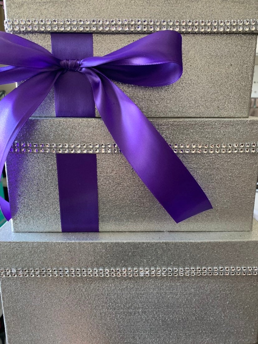Silver Glitter Card Box Centerpiece Purple Sparkly Wedding Etsy