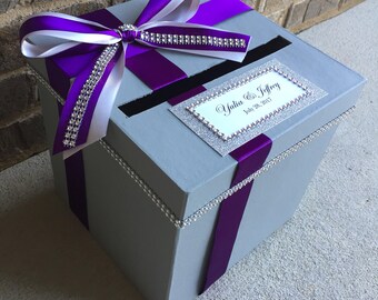 Purple and Silver Gray Card Box, Wedding Card Holder