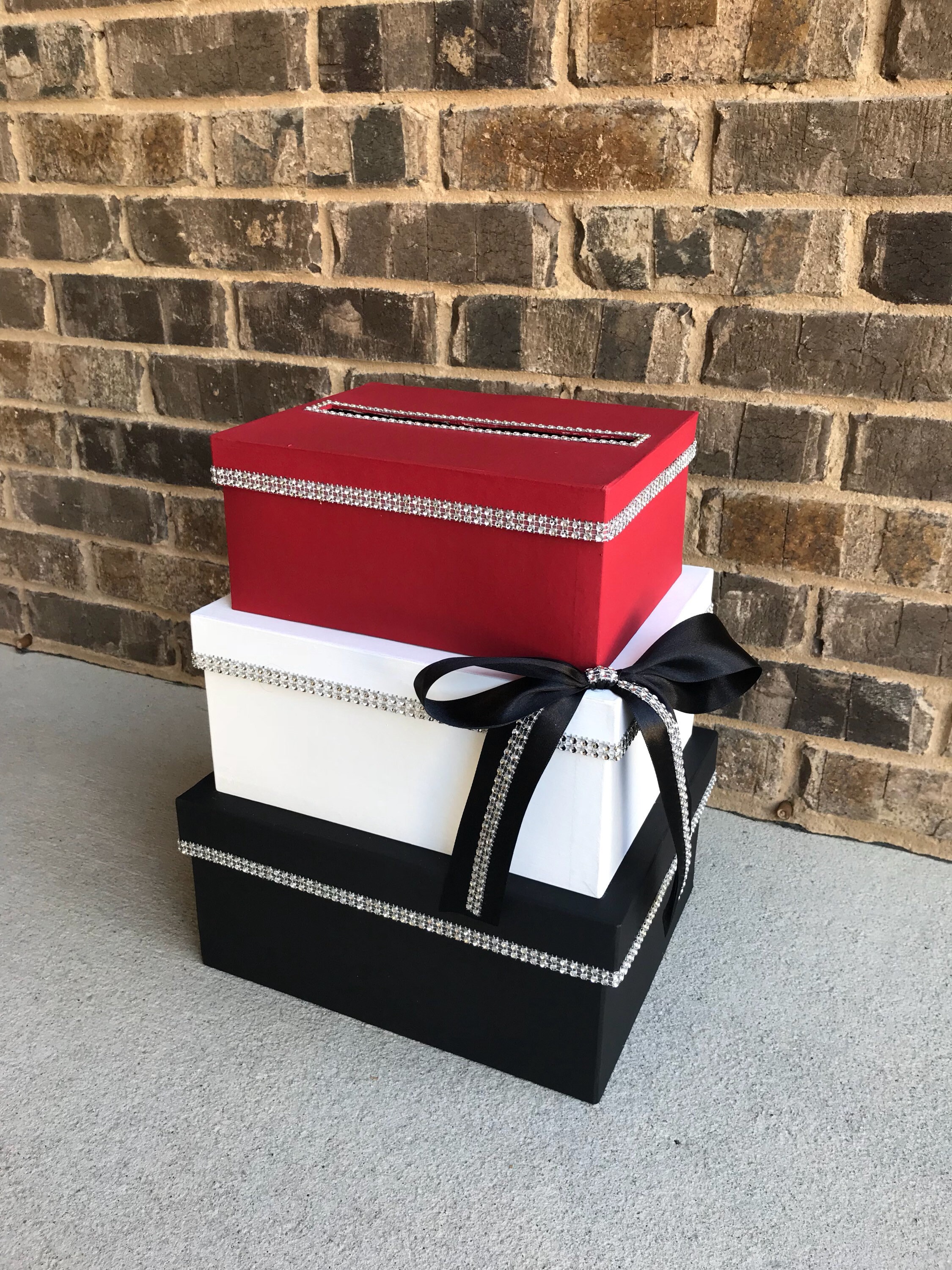 Black Card Box Shower Or Birthday Party Centerpiece 3 Tier Etsy