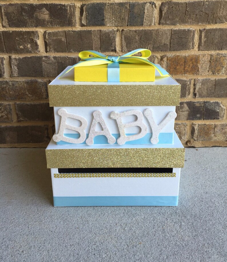 Baby Shower Card Box Baby Blue And Yellow Giftcard Box And Etsy