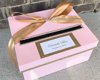 Blush Pink and Gold Card Box, Storage and Keepsake Box, Giftbox Centerpiece