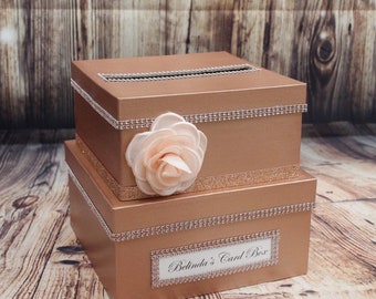 Rose Gold & Blush Pink Card Box Centerpiece, 2 Tier Wedding, Shower, or Birthday Card Holder