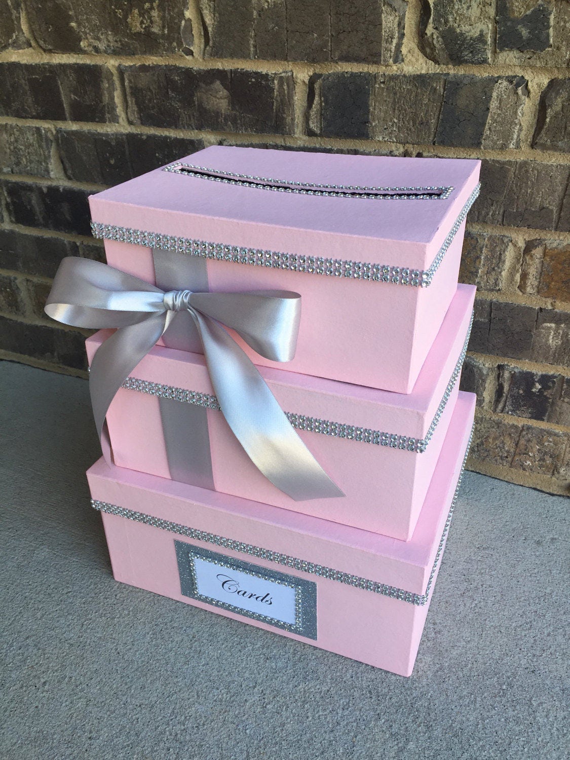 Blush Pink & Silver Card Box Centerpiece, 3 Tier Wedding, Shower, or ...