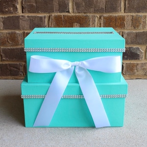 Robins Egg Blue Card Box Centerpiece (Mid-Size), Turquoise 2 Tier Shower or Birthday Card Holder