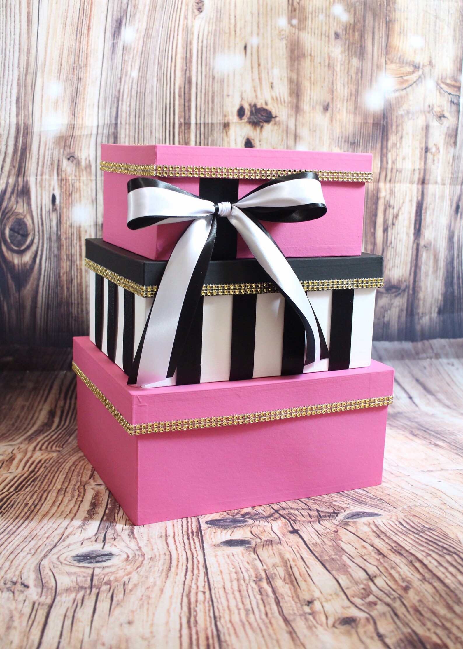Pink and White Card Box, Shower or Party Centerpiece, 3 Tier Card ...