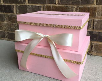 Blush Pink and Gold Card Box Centerpiece (Mid-Size), 2 Tier Shower or Birthday Card Holder